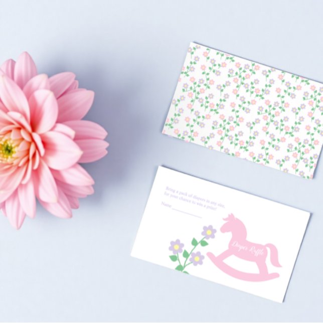 Pink Rocking Horse Girl Baby Shower Diaper Raffle Enclosure Card (Creator Uploaded)