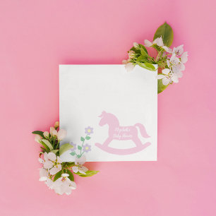 Pink Rocking Horse Girl Baby Shower Napkin