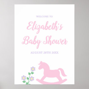 Pink Rocking Horse Girl Baby Shower Poster