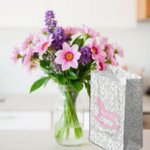Pink Rocking Horse Girl Baby Shower Small Gift Bag