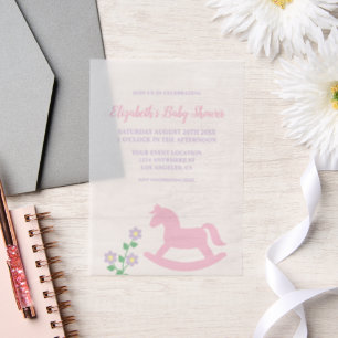 Pink Rocking Horse Girl Baby Shower Vellum Invitations