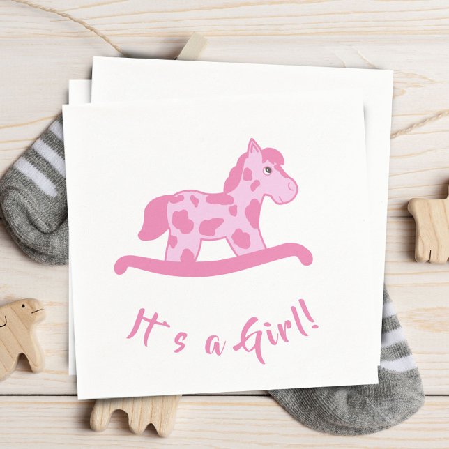 Pink Rocking Horse It`s a Girl Baby Shower  Napkin (Creator Uploaded)