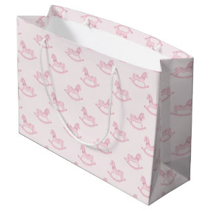 Pink Rocking Horse Pattern Girl Baby Shower Large Gift Bag