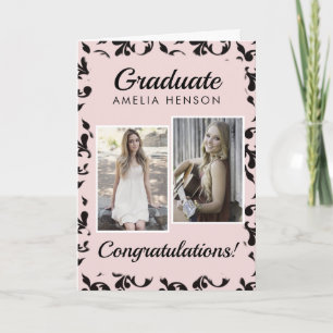 Pink Rococo Congratulations Graduate 2 Photos Card