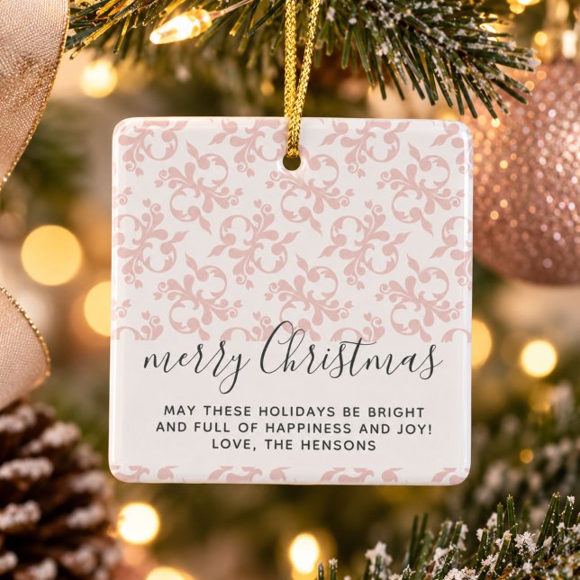 Pink Rococo Merry Christmas Script  Ceramic Ornament (Creator Uploaded)