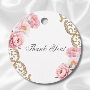 Pink Rococo Vintage Floral Baby Shower Thank You Favour Tags