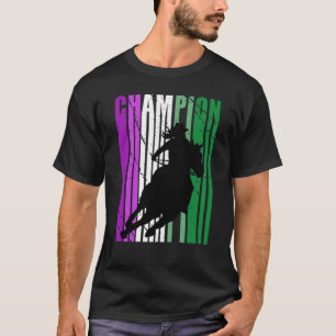 Pink Rodeo Champion Cowgirl on Horse Barrel Racing T-Shirt