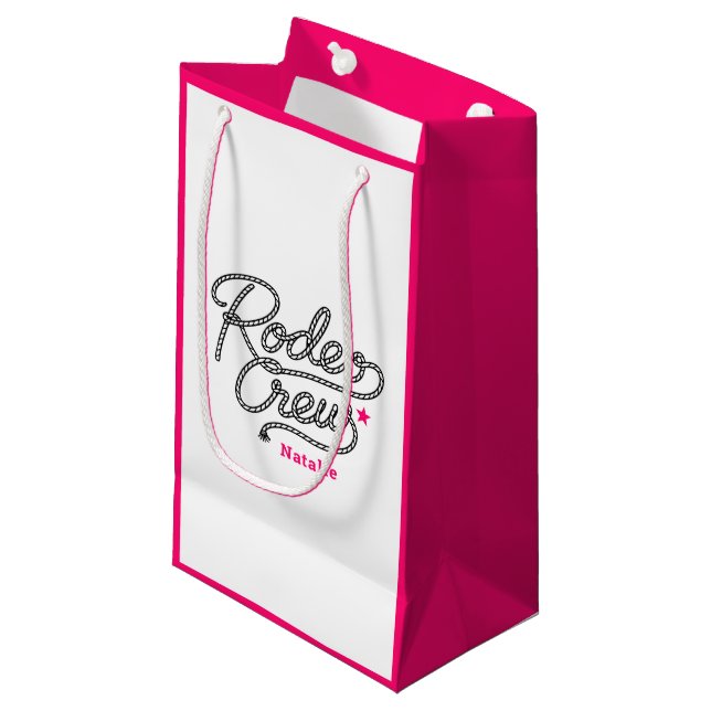 Pink Rodeo Crew Cowgirl Bachelorette Small Gift Bag (Front Angled)