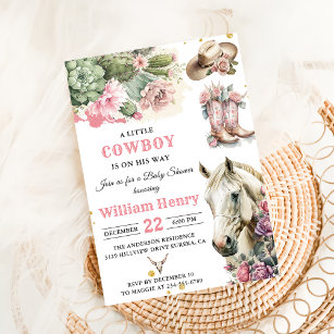 Pink Rodeo Western Cowboy Baby Shower Invitation