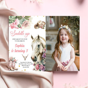 Pink Rodeo Western Cowboy Birthday Party Photo Invitation