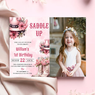 Pink Rodeo Western Cowgirl Birthday Photo Invitation