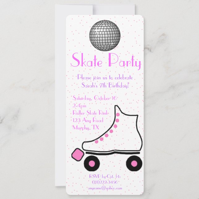 Pink Roller Skate Birthday Invitation (Front)