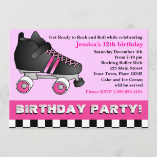 Pink Roller Skate Birthday Party Invitation