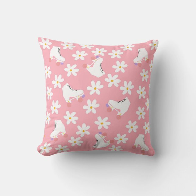 Pink Roller Skates Floral Pink Roller Skater Gift  Cushion (Front)