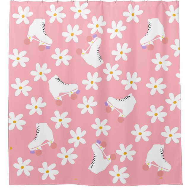 Pink Roller Skates Floral Pink Roller Skater Gift  Shower Curtain (Front)