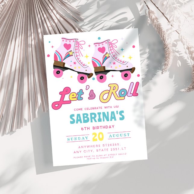 Pink Roller Skating Girls Birthday Party Invitation (Creator Uploaded)