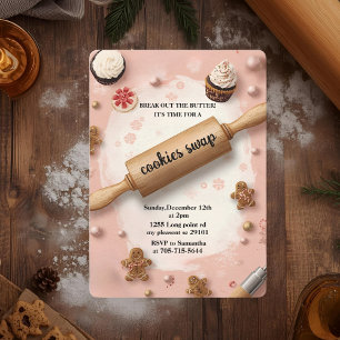 Pink Rolling Pin Cookie Swap Invitation