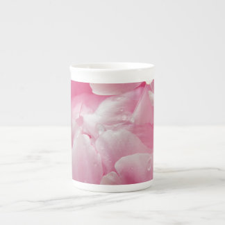 Pink romance blooming peony flower with dew drops bone china mug
