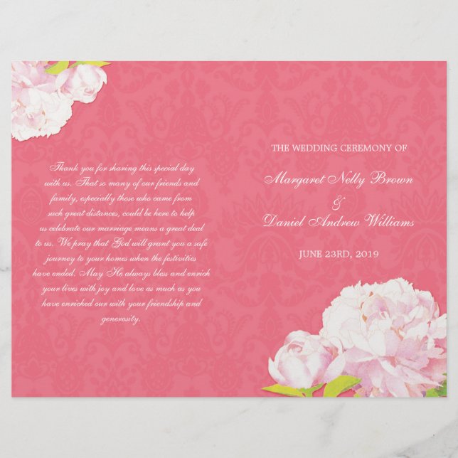 Pink Romance Wedding Bi Fold Program (Front)