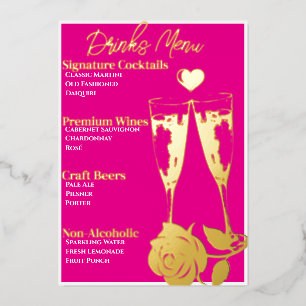 Pink Romantic Gold-Foiled Cocktail Party Bar Menu