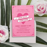 Pink Romantic Heart Arrows & Ribbon Casual Wedding