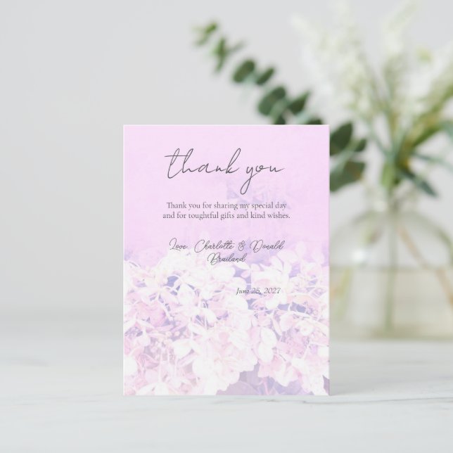 Pink Romantic Hydrangea Floral Wedding  Postcard (Standing Front)