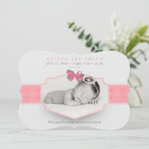 Pink Romantic lace Birth Announcement