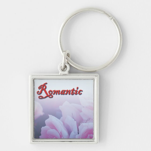 Pink romantic rose flowers key ring (Front)