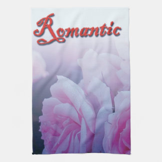 Pink romantic rose flowers tea towel