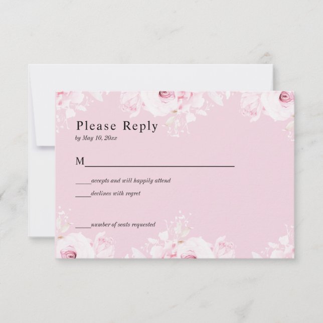 Pink Romantic Roses Elegant Pink RSVP Card (Front)
