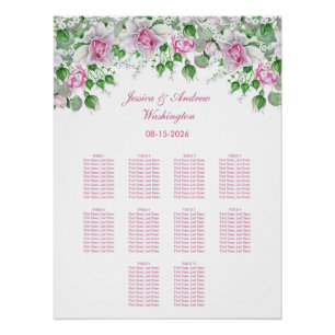 Pink Romantic Roses Wedding Seating Chart