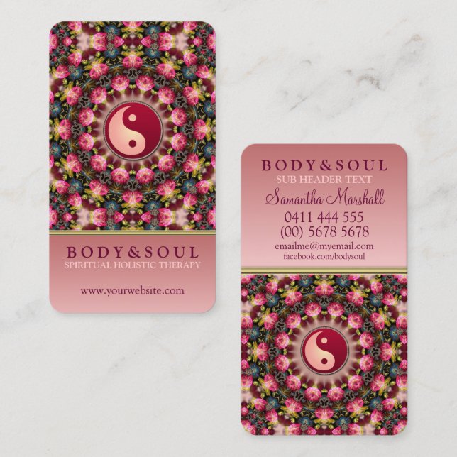 Pink Rosa Feminine Beauty YinYang Holistic Business Card (Front/Back)