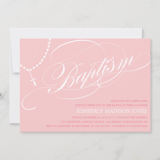 PINK ROSARY BEADS | BAPTISM INVITATION (Front)