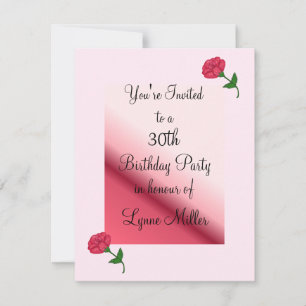 Pink Rose 30th Birthday Invitation