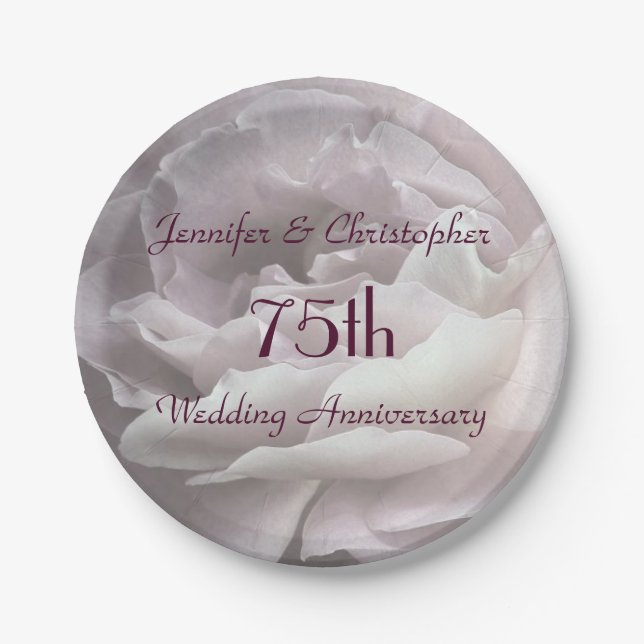 Pink Rose, 75th Wedding Anniversary Floral Paper Plate (Front)