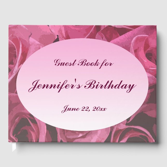 Pink Rose Abstract Birthday Party Guest Book (Front)
