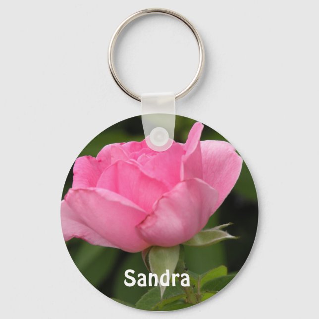 Pink Rose Add your Name Keychain (Front)
