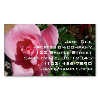 Pink Rose and Bud Garden Floral Magnetic Business Card
