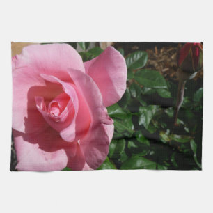 Pink Rose and Bud Garden Floral Tea Towel