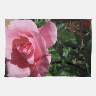 Pink Rose and Bud Garden Floral Tea Towel