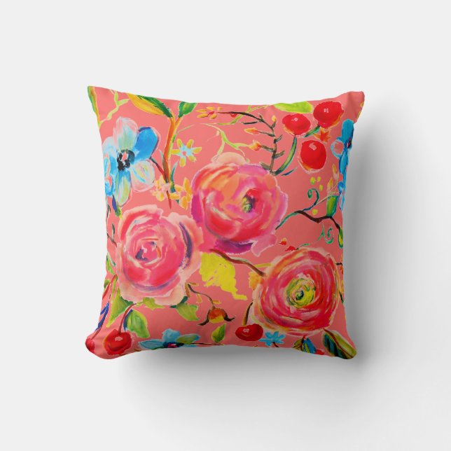 Pink Rose and Cherry Blush Customisable Cushion (Front)