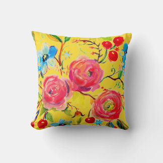 Pink Rose and Cherry Yellow Customisable Cushion