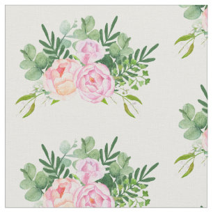 Pink Rose and Eucalyptus Bouquet Fabric