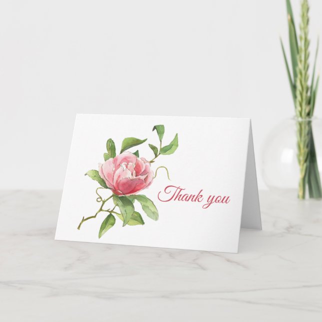 Pink Rose and Foliage Folded Greeting Card (Front)