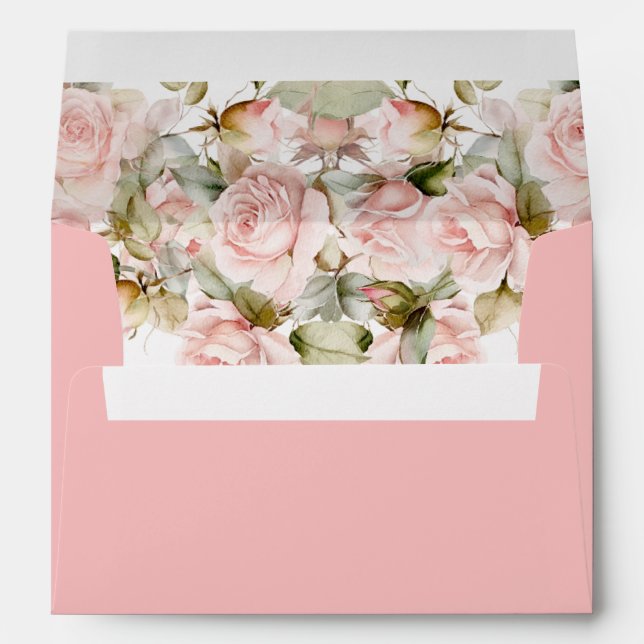 Pink Rose and Greenery Leaves Envelope (Back (Bottom))