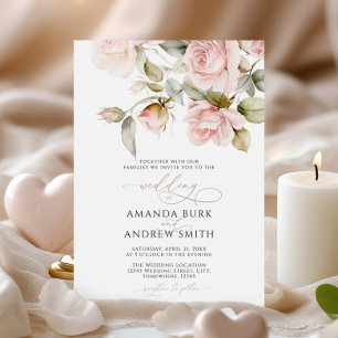 Pink Rose and Greenery Wedding Invitation