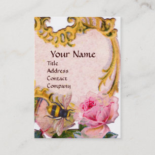 PINK ROSE AND HONEY BEE BEEKEEPER MONOGRAM BUSINESS CARD