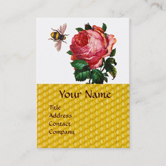 PINK ROSE AND HONEY BEE BEEKEEPER WAX SEAL BUSINESS CARD (Front)
