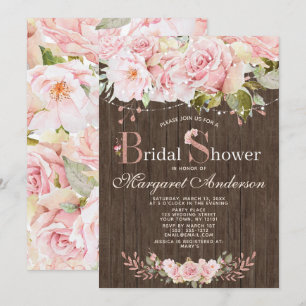 Pink Rose and Lights Wood Bridal Shower Invitation