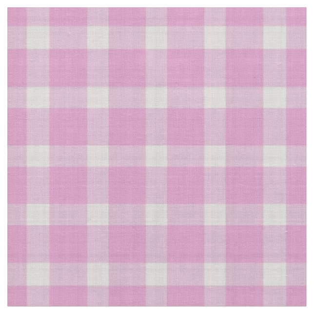 Pink Rose and White checkered Plaid Gingham Fabric (Close Up)